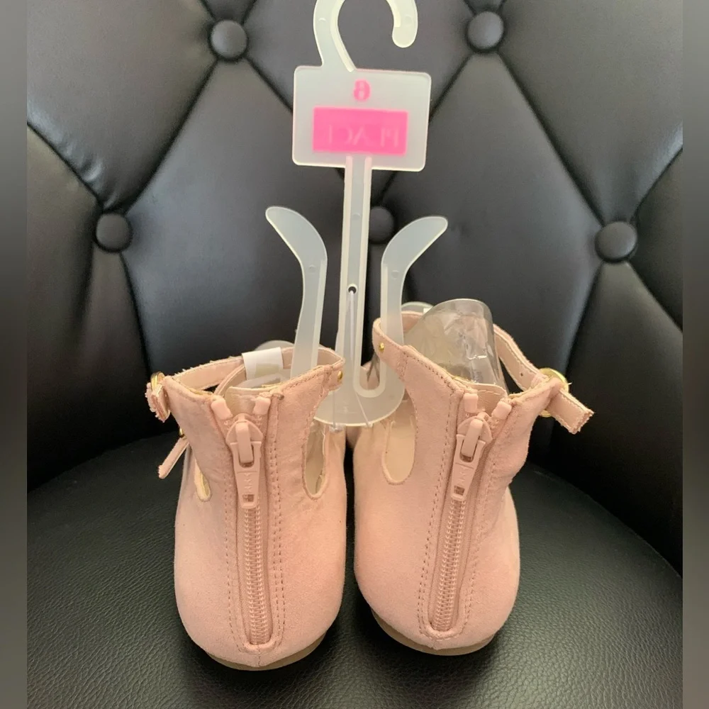 Girls Studded Ankle Strap Ballet Flats - Blush-Sz-6